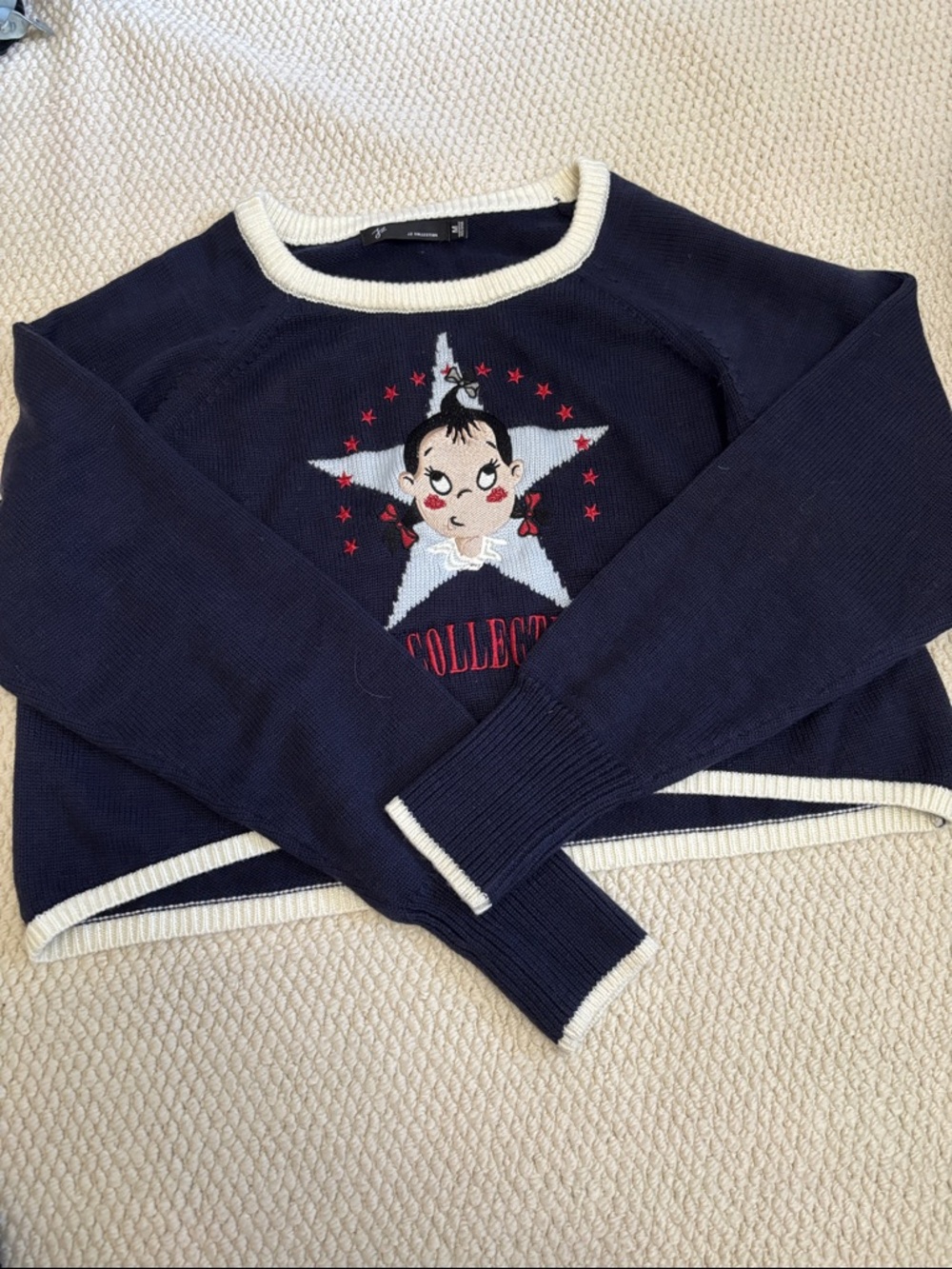 Navy Knit Sweater with Cartoon Star Motif